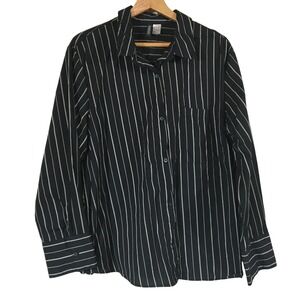 H&M Divided Black White Pinstripe Long Sleeve Button‎ Up Shirt Woman's Size L